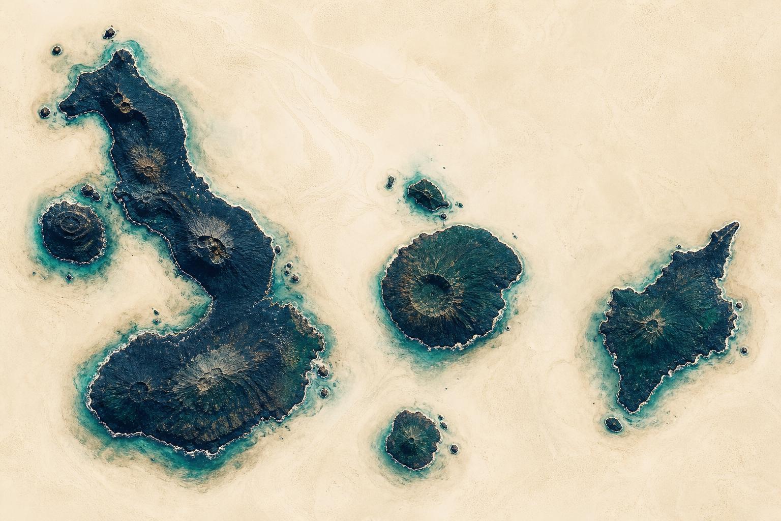 Mapa realista de las rutas de ferry entre islas Galápagos